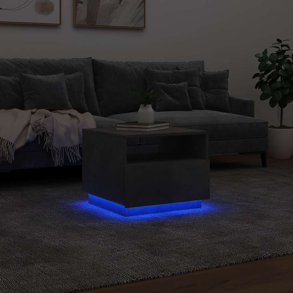 vidaXL Stolik kawowy z podświetleniem LED, szarość betonu, 50x49x40 cm