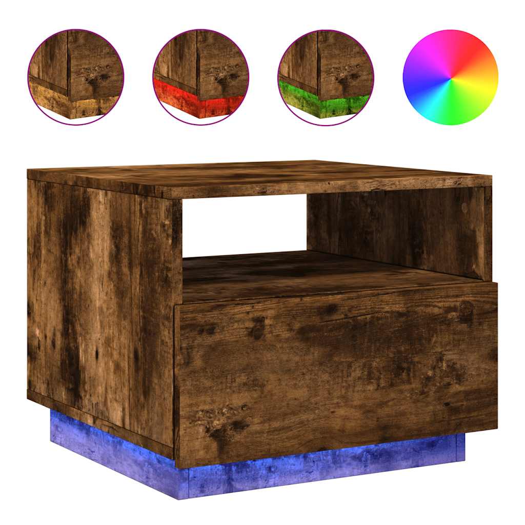 vidaXL Stolik kawowy z LED, przydymiony dąb, 50x49x40 cm