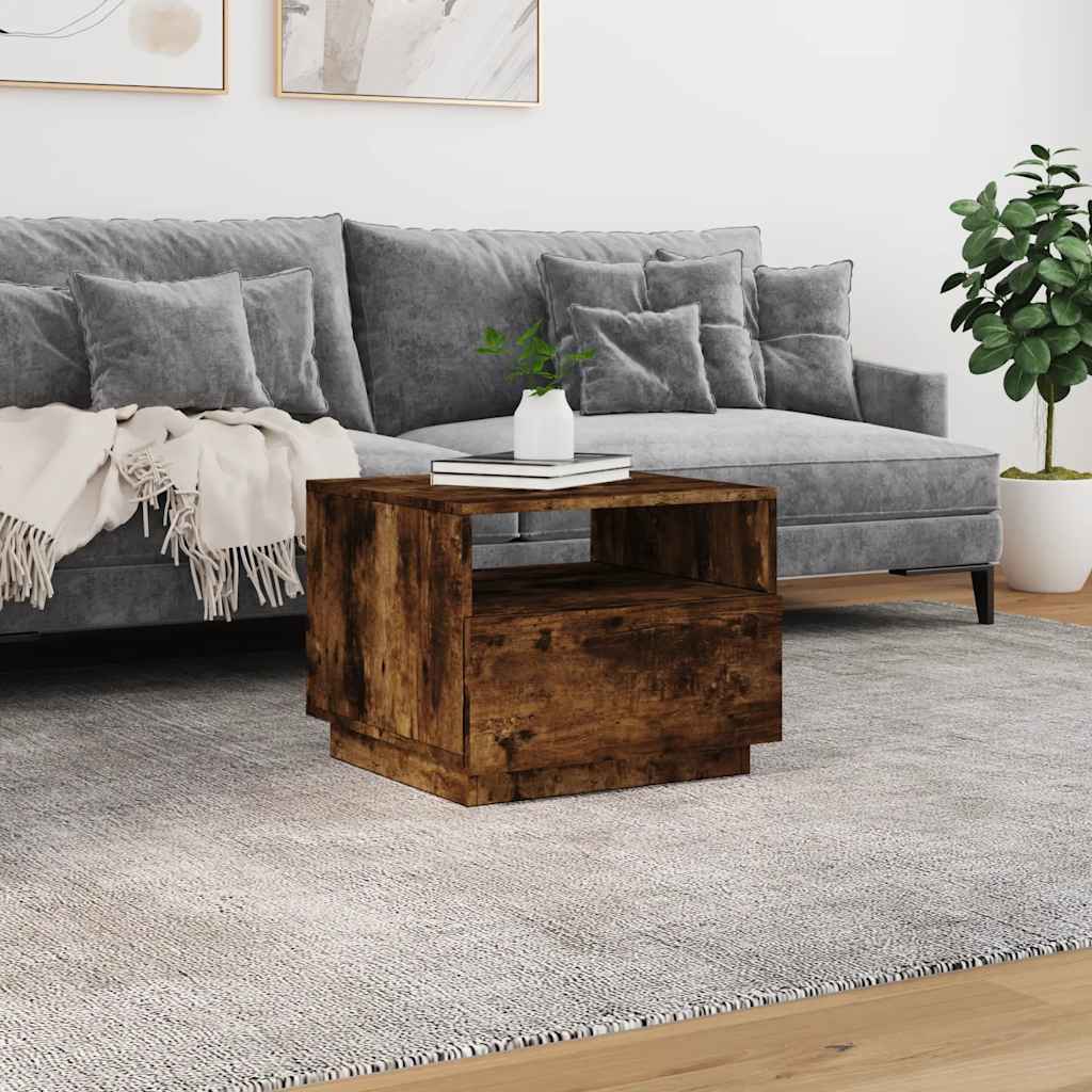 vidaXL Stolik kawowy z LED, przydymiony dąb, 50x49x40 cm