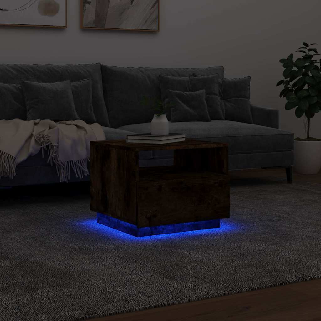 vidaXL Stolik kawowy z LED, przydymiony dąb, 50x49x40 cm