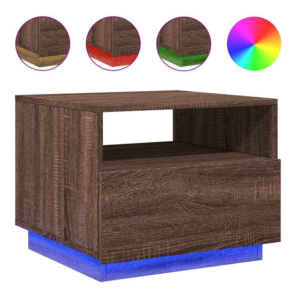 vidaXL Stolik kawowy z podświetleniem LED, brązowy dąb, 50x49x40 cm