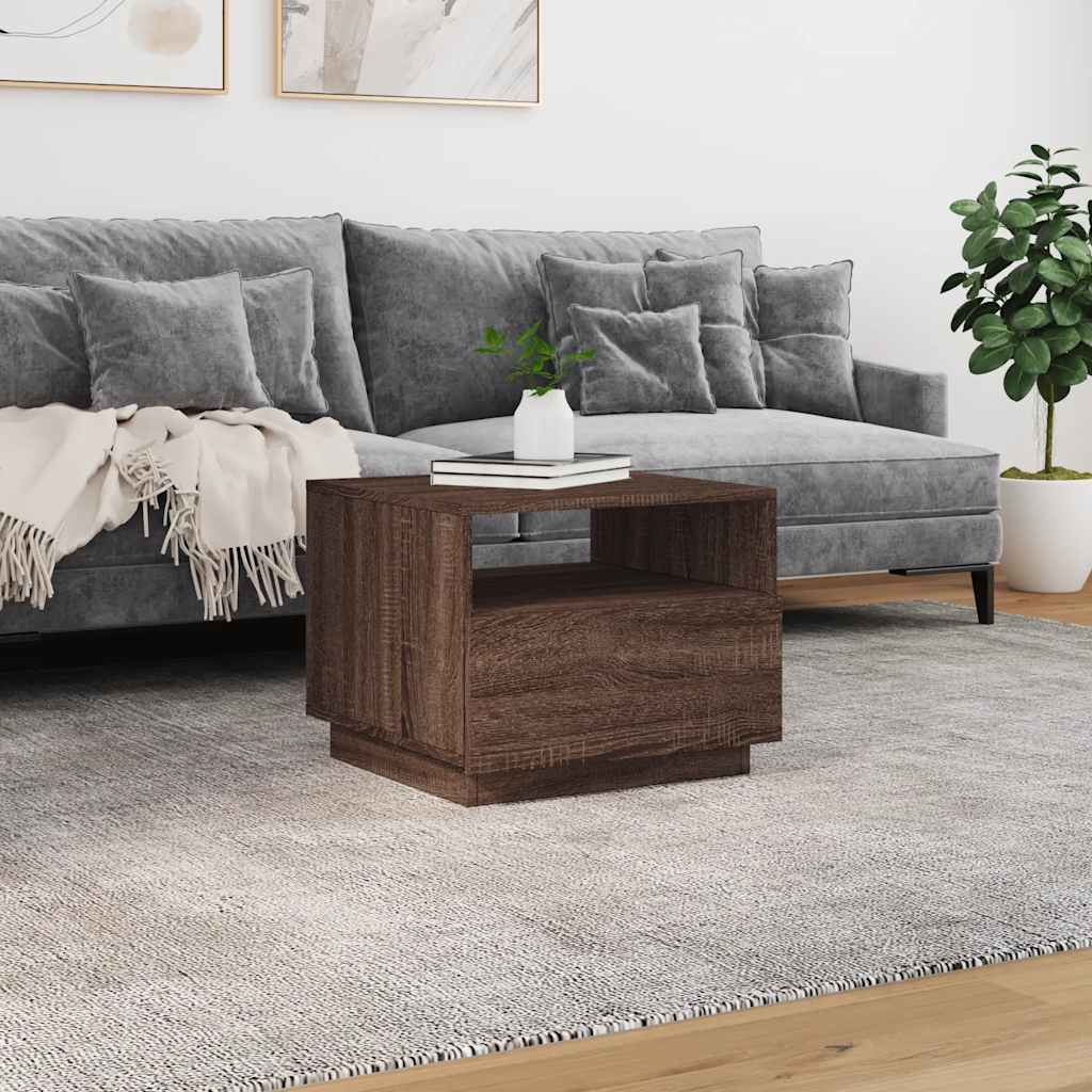 vidaXL Stolik kawowy z podświetleniem LED, brązowy dąb, 50x49x40 cm