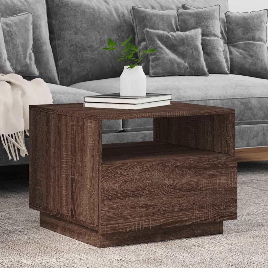 vidaXL Stolik kawowy z podświetleniem LED, brązowy dąb, 50x49x40 cm