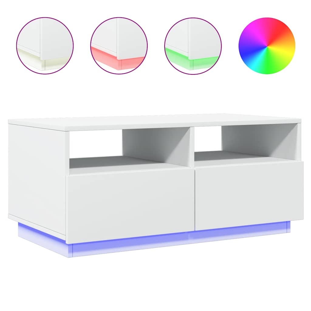 vidaXL Stolik kawowy z podświetleniem LED, biały, 90x49x40 cm
