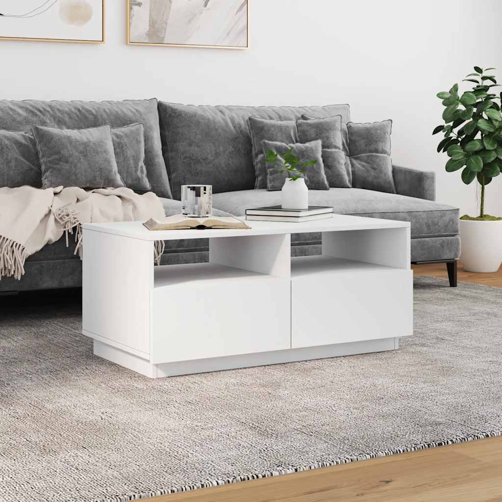 vidaXL Stolik kawowy z podświetleniem LED, biały, 90x49x40 cm