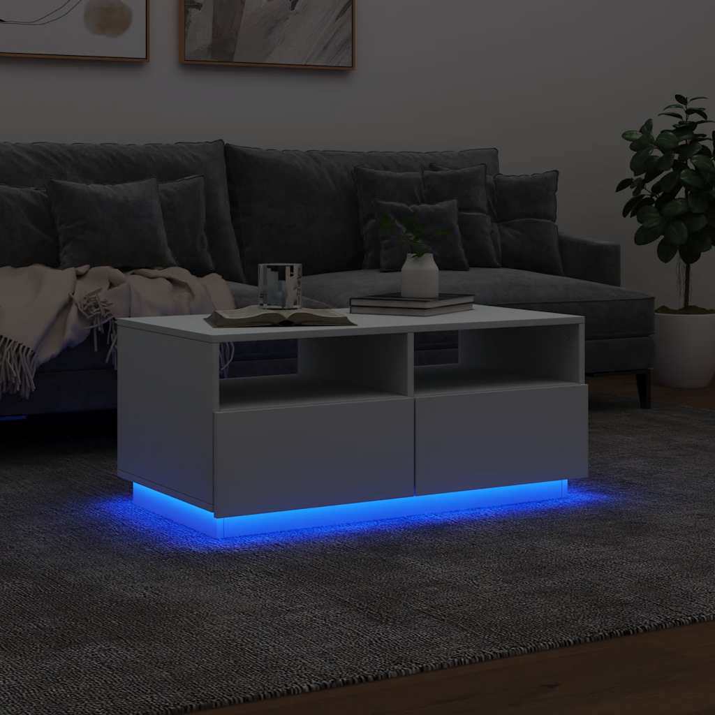 vidaXL Stolik kawowy z podświetleniem LED, biały, 90x49x40 cm