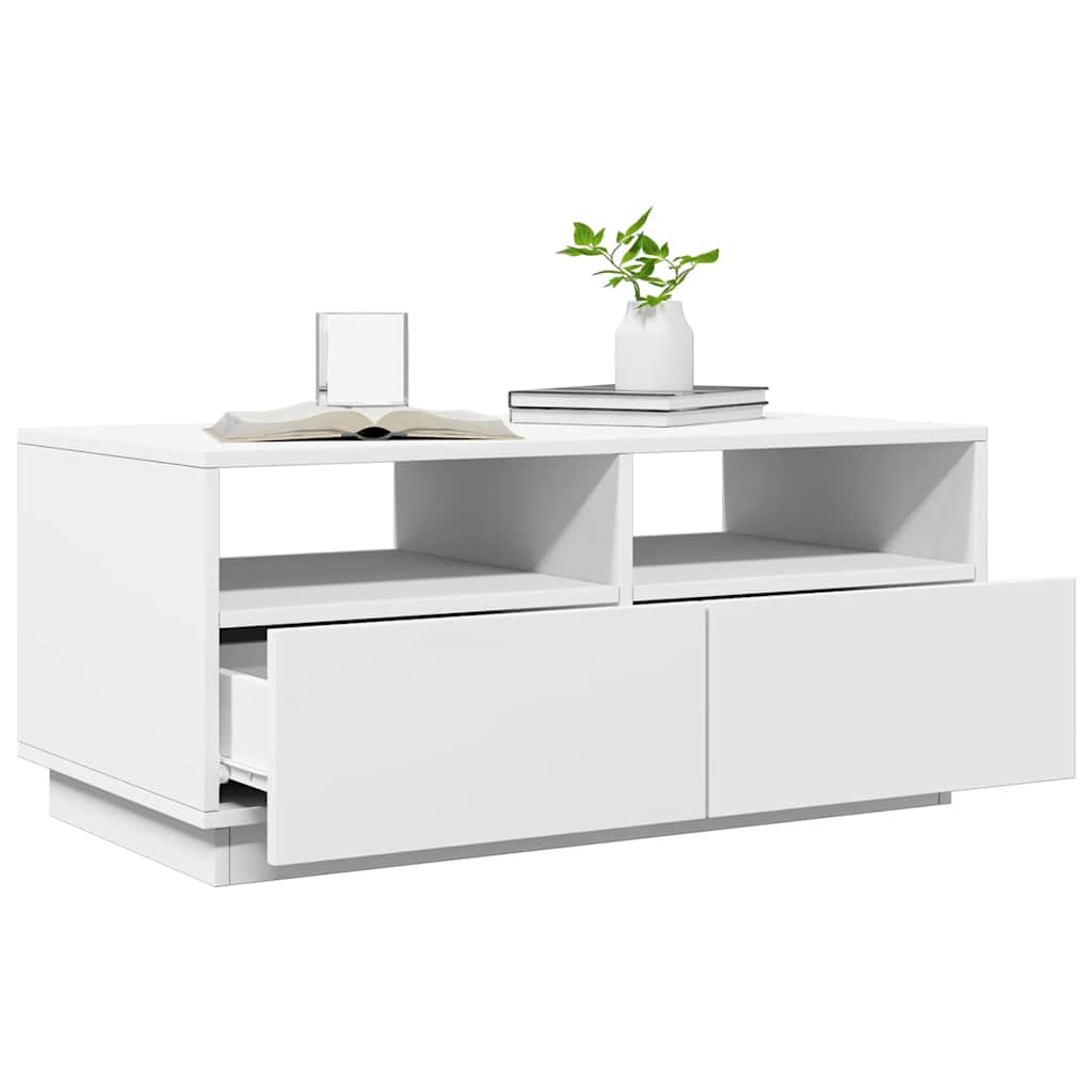 vidaXL Stolik kawowy z podświetleniem LED, biały, 90x49x40 cm
