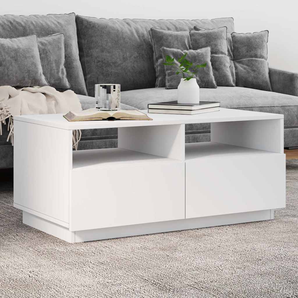 vidaXL Stolik kawowy z podświetleniem LED, biały, 90x49x40 cm