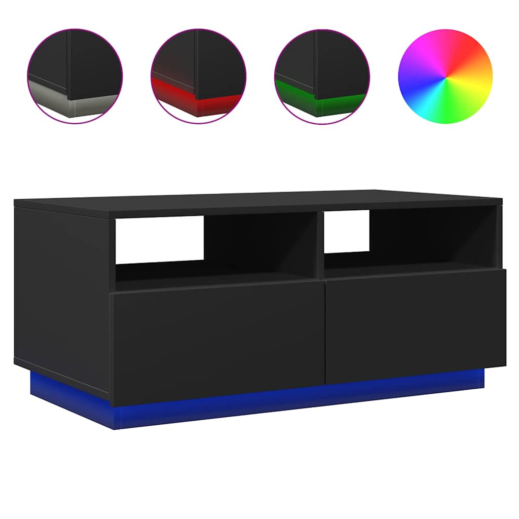 vidaXL Stolik kawowy z podświetleniem LED, czarny, 90x49x40 cm