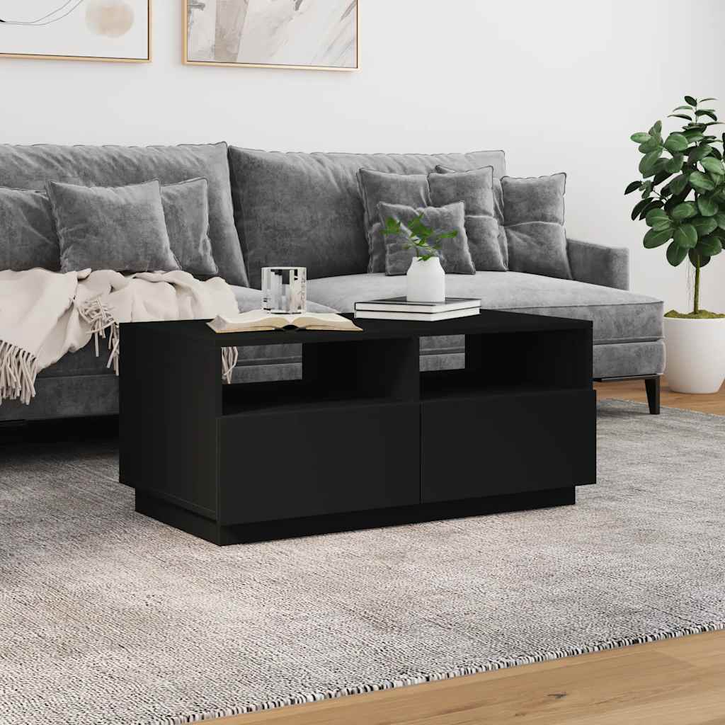 vidaXL Stolik kawowy z podświetleniem LED, czarny, 90x49x40 cm