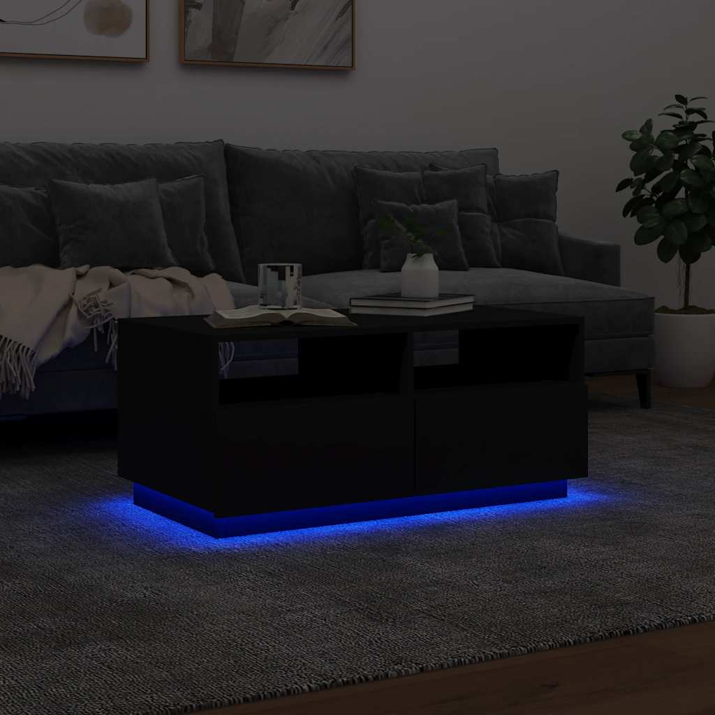 vidaXL Stolik kawowy z podświetleniem LED, czarny, 90x49x40 cm