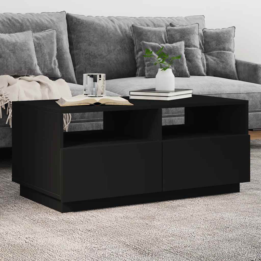 vidaXL Stolik kawowy z podświetleniem LED, czarny, 90x49x40 cm