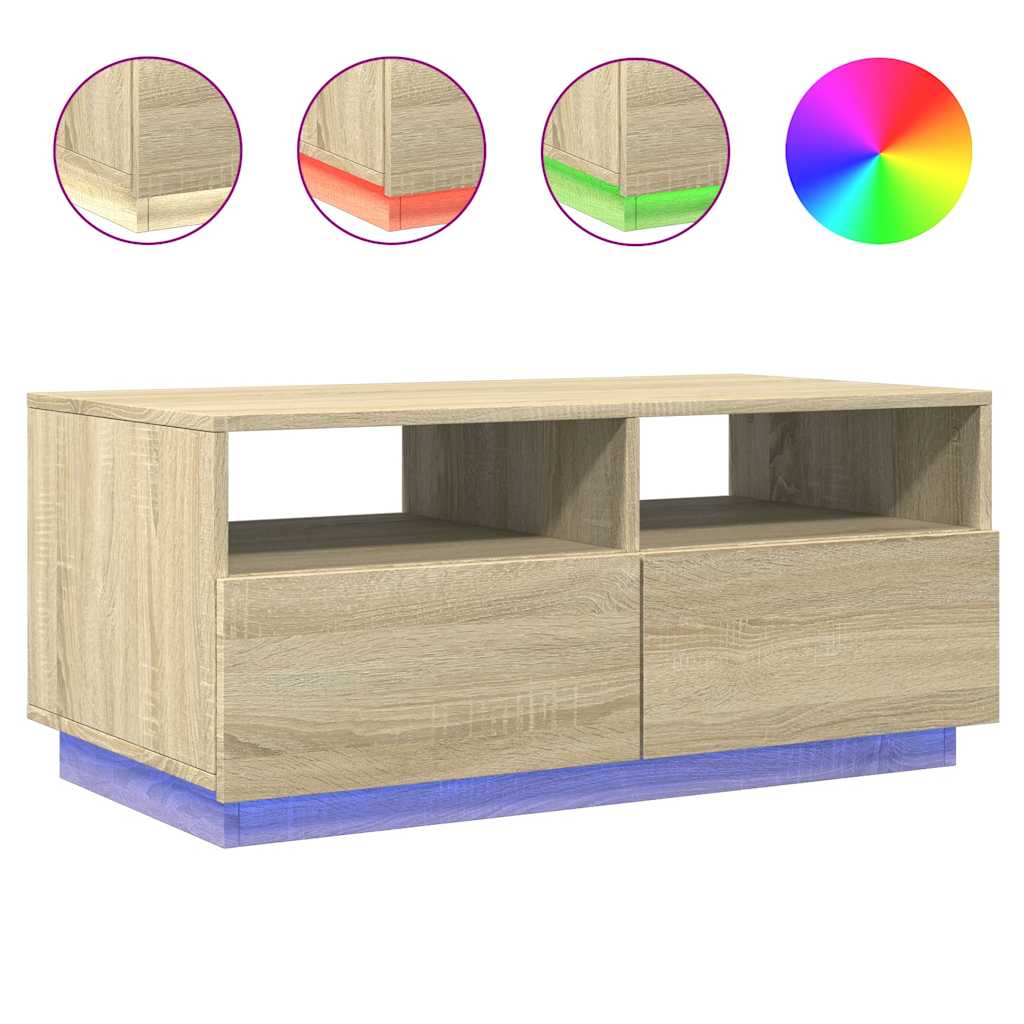 vidaXL Stolik kawowy z oświetleniem LED, dąb sonoma, 90x49x40 cm
