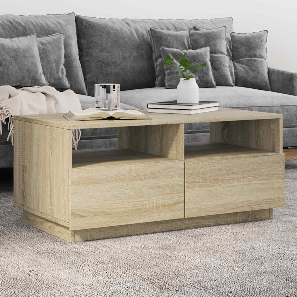 vidaXL Stolik kawowy z oświetleniem LED, dąb sonoma, 90x49x40 cm
