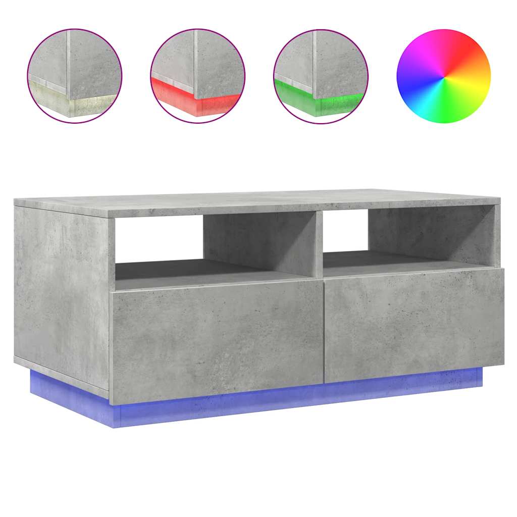 vidaXL Stolik kawowy z oświetleniem LED, szarość betonu, 90x49x40 cm