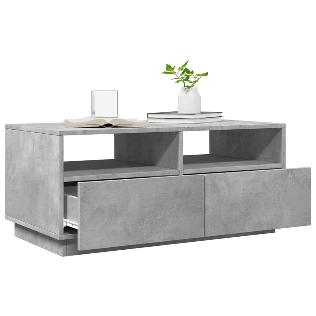 vidaXL Stolik kawowy z oświetleniem LED, szarość betonu, 90x49x40 cm