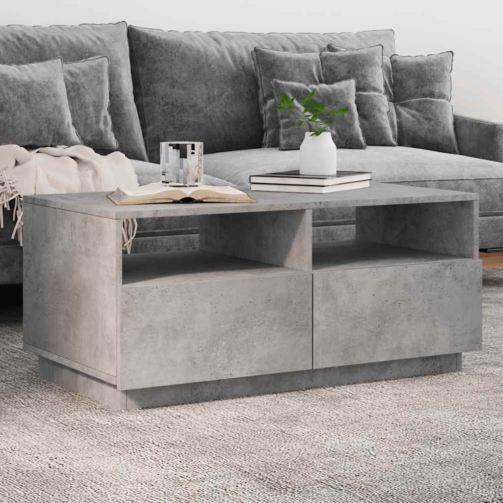 vidaXL Stolik kawowy z oświetleniem LED, szarość betonu, 90x49x40 cm