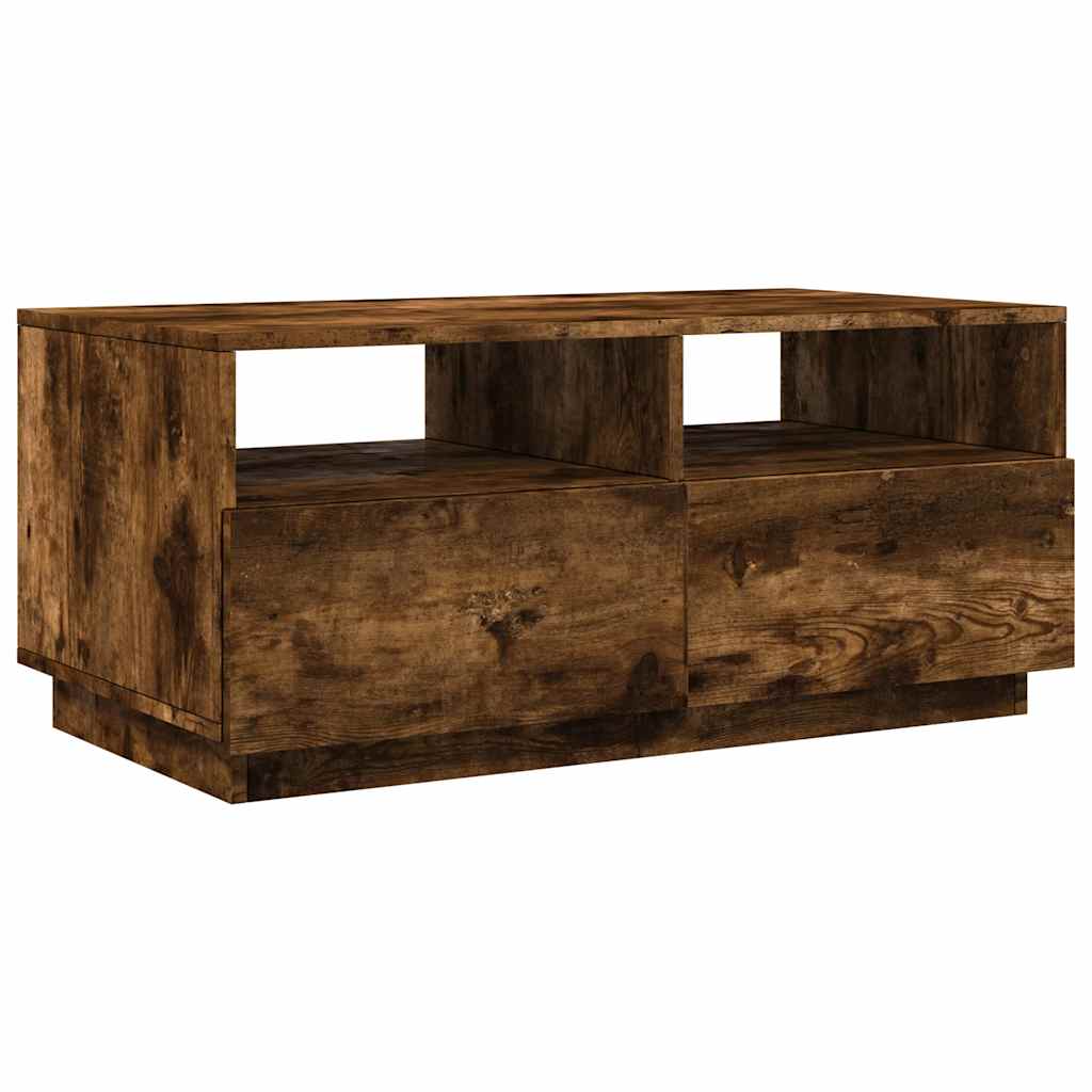 vidaXL Stolik kawowy z oświetleniem LED, przydymiony dąb, 90x49x40 cm