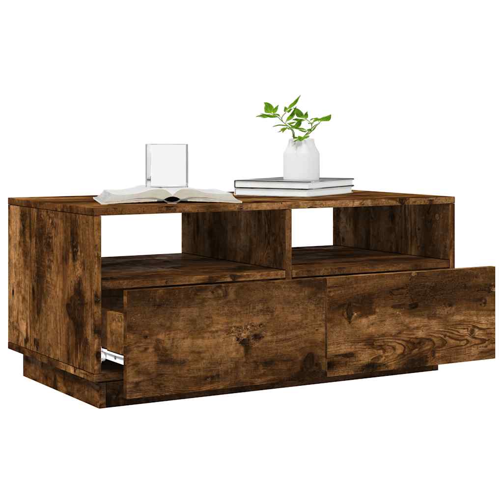 vidaXL Stolik kawowy z oświetleniem LED, przydymiony dąb, 90x49x40 cm