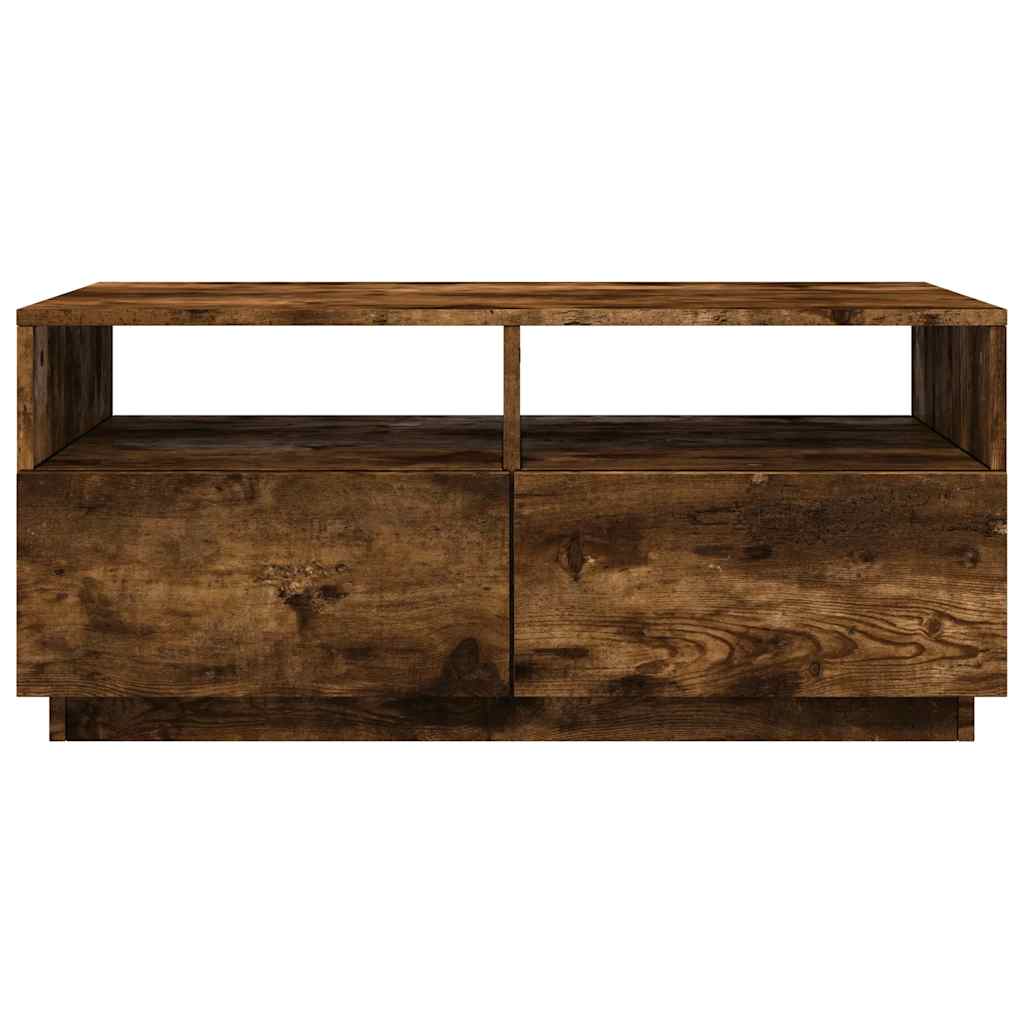 vidaXL Stolik kawowy z oświetleniem LED, przydymiony dąb, 90x49x40 cm