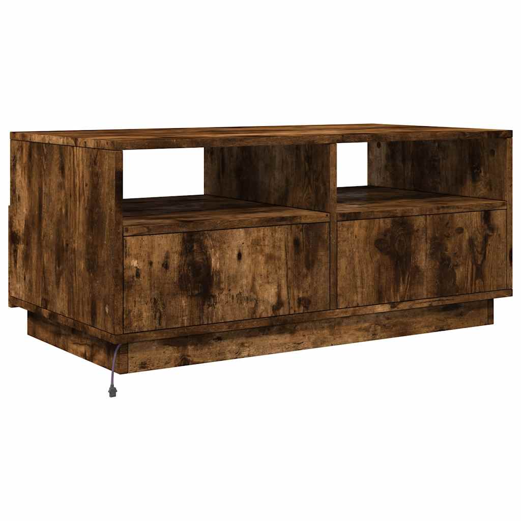 vidaXL Stolik kawowy z oświetleniem LED, przydymiony dąb, 90x49x40 cm
