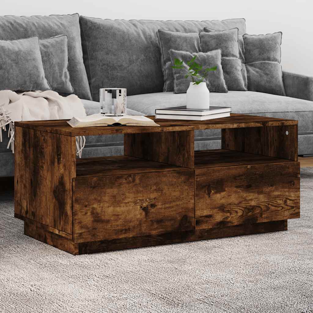 vidaXL Stolik kawowy z oświetleniem LED, przydymiony dąb, 90x49x40 cm