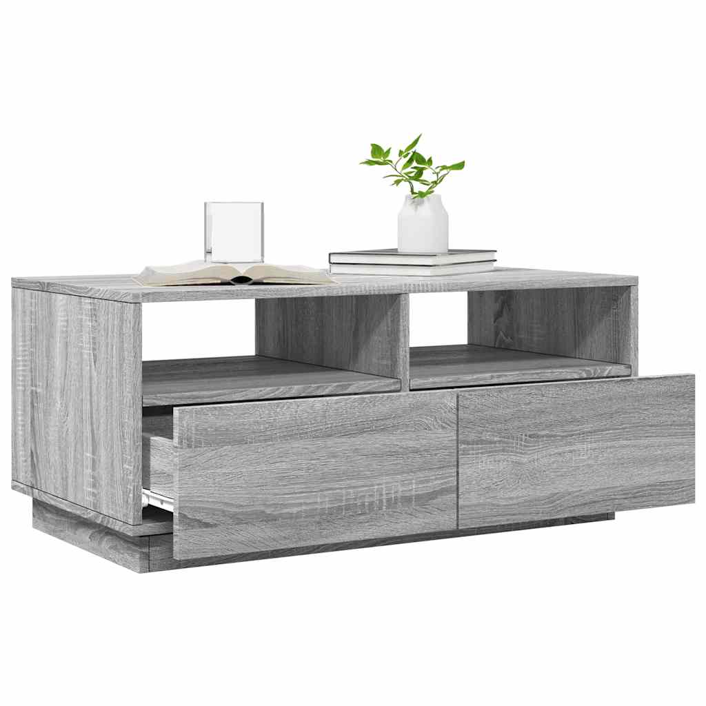 vidaXL Stolik kawowy z oświetleniem LED, szary dąb sonoma, 90x49x40 cm