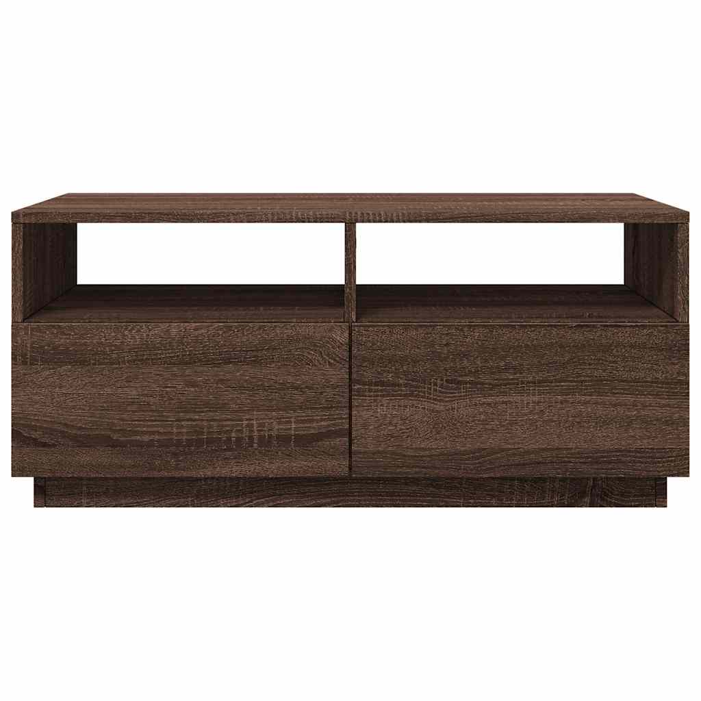 vidaXL Stolik kawowy z oświetleniem LED, brązowy dąb, 90x49x40 cm