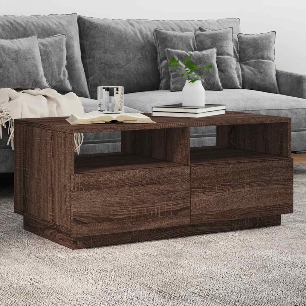 vidaXL Stolik kawowy z oświetleniem LED, brązowy dąb, 90x49x40 cm