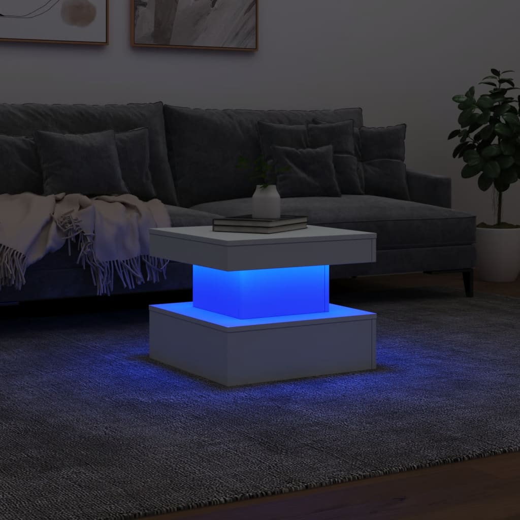 vidaXL Stolik kawowy z oświetleniem LED, biały, 50x50x40 cm