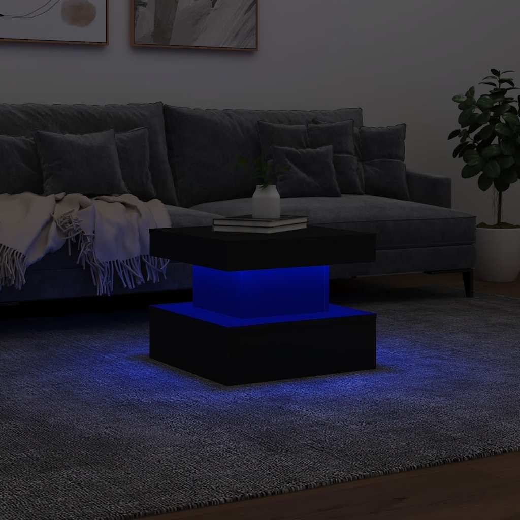 vidaXL Stolik kawowy z oświetleniem LED, czarny, 50x50x40 cm