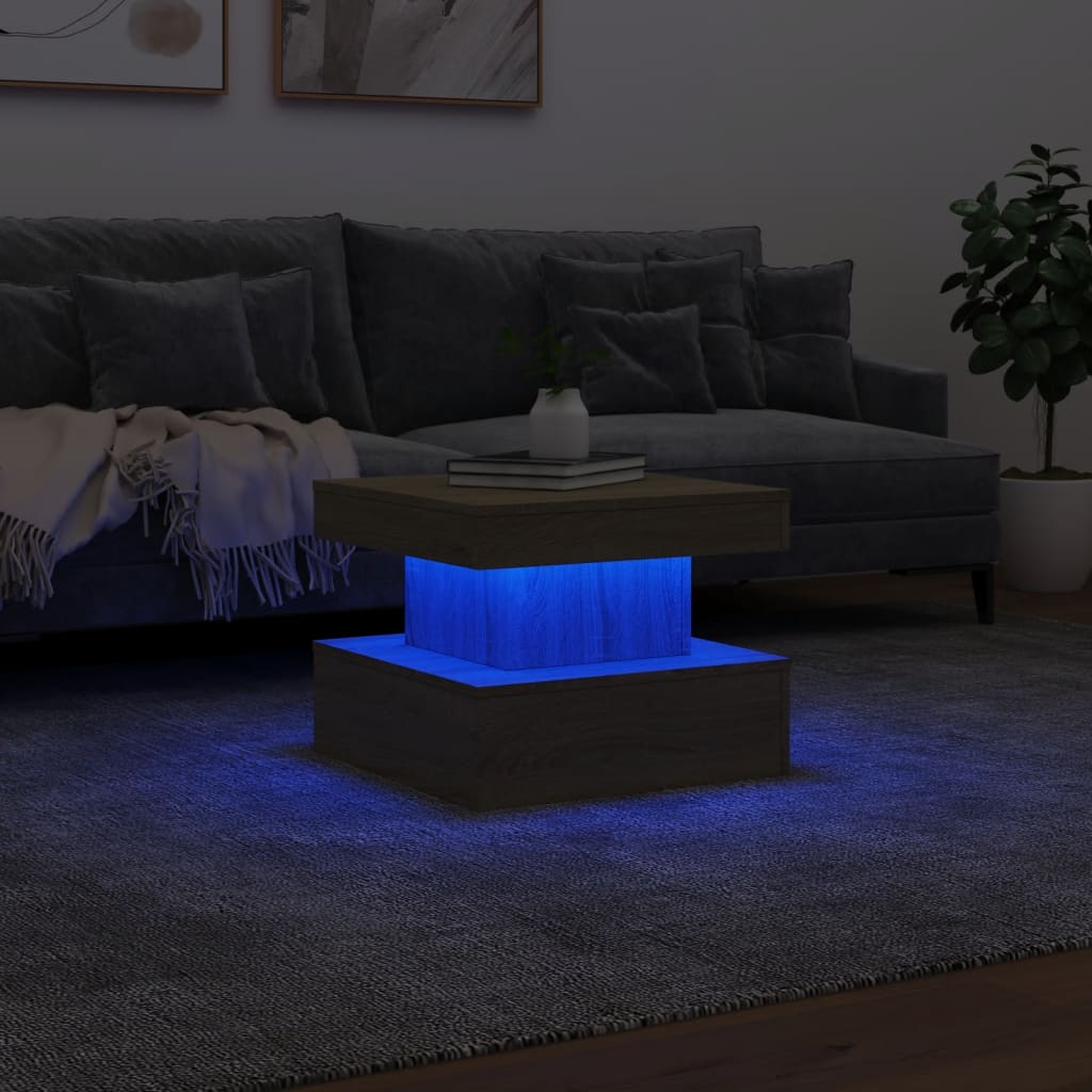 vidaXL Stolik kawowy z podświetleniem LED, dąb sonoma, 50x50x40 cm