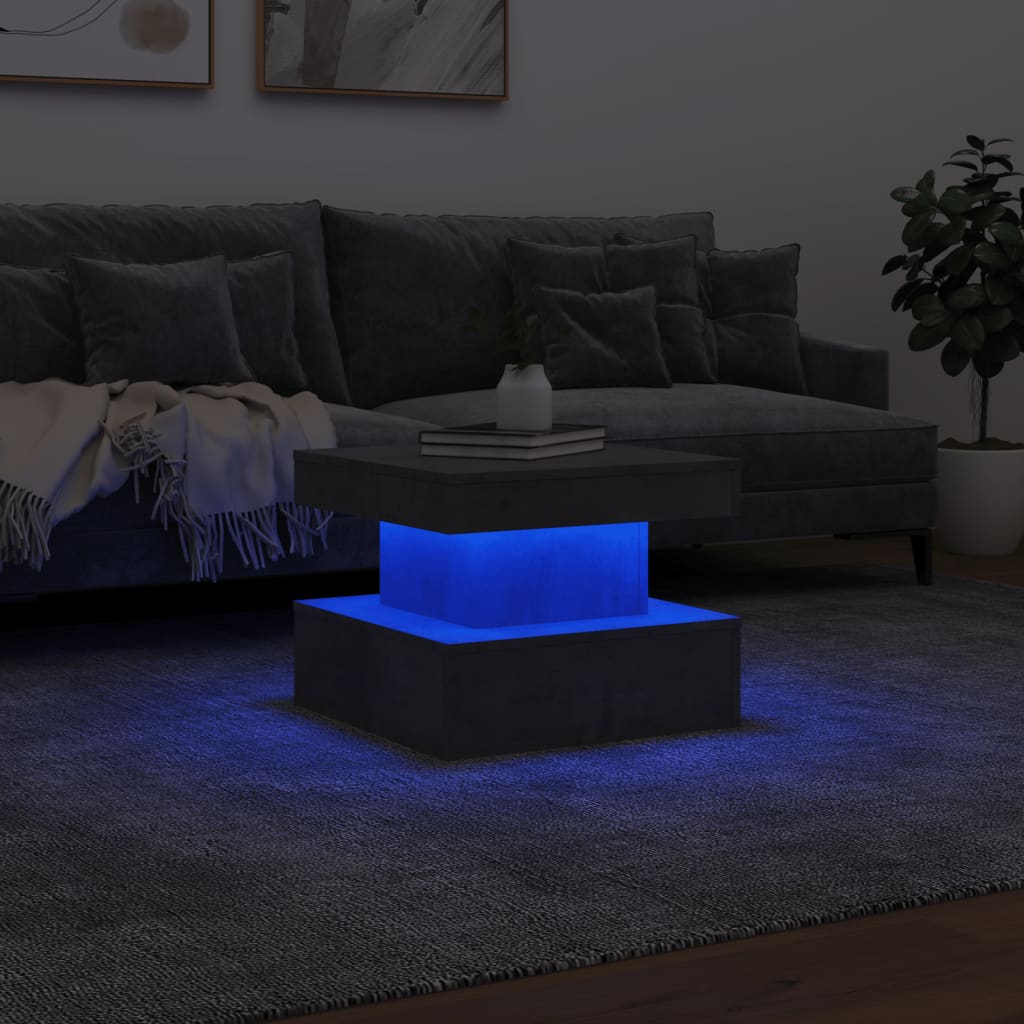 vidaXL Stolik kawowy z podświetleniem LED, szarość betonu, 50x50x40 cm