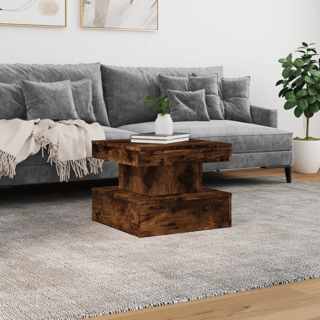 vidaXL Stolik kawowy z oświetleniem LED, przydymiony dąb, 50x50x40 cm