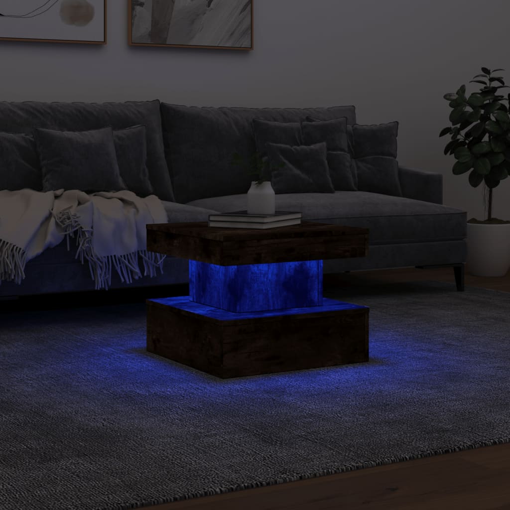 vidaXL Stolik kawowy z oświetleniem LED, przydymiony dąb, 50x50x40 cm