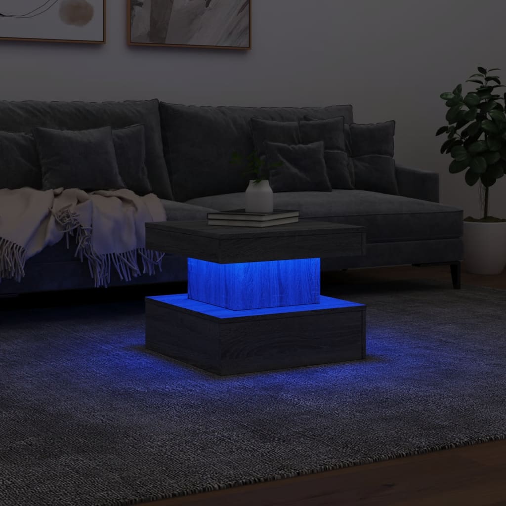 vidaXL Stolik kawowy z oświetleniem LED, szary dąb sonoma, 50x50x40 cm