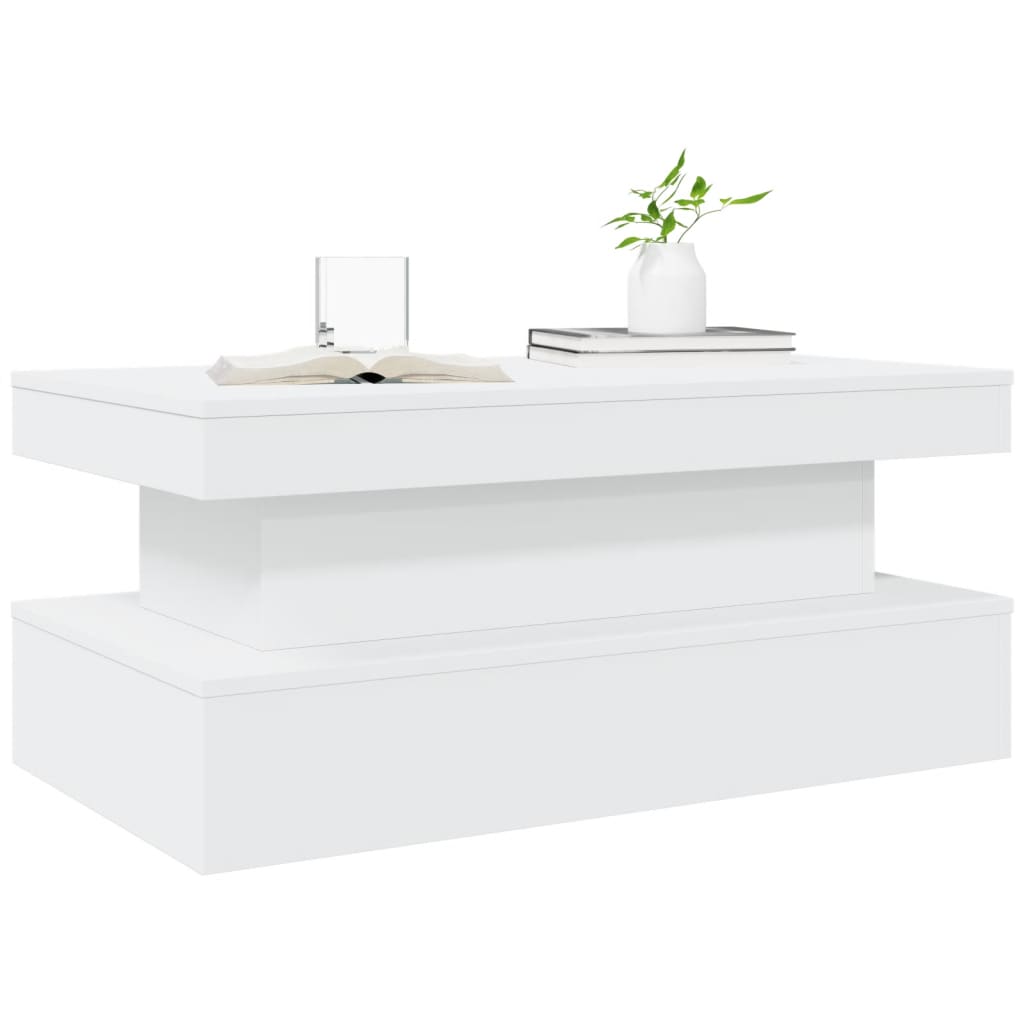 vidaXL Stolik kawowy z oświetleniem LED, biały, 90x50x40 cm