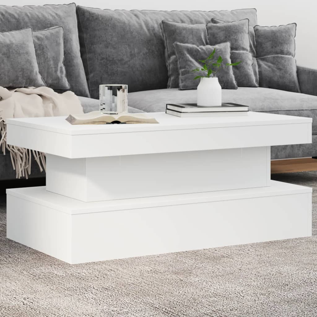 vidaXL Stolik kawowy z oświetleniem LED, biały, 90x50x40 cm