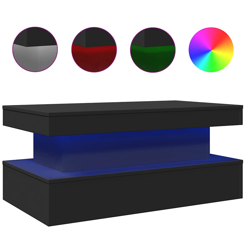 vidaXL Stolik kawowy z oświetleniem LED, czarny, 90x50x40 cm