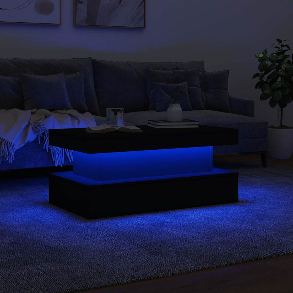 vidaXL Stolik kawowy z oświetleniem LED, czarny, 90x50x40 cm
