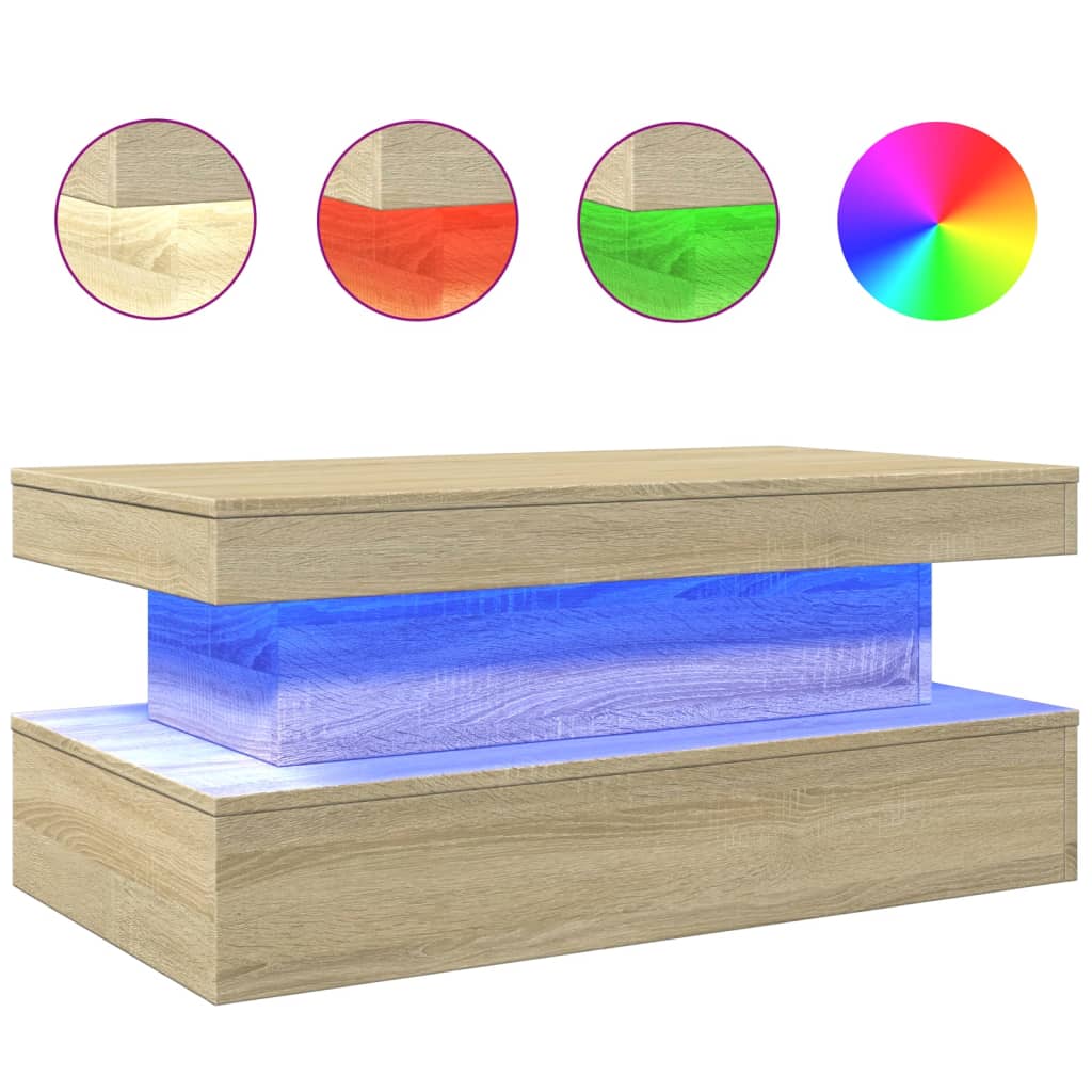vidaXL Stolik kawowy z oświetleniem LED, dąb sonoma, 90x50x40 cm