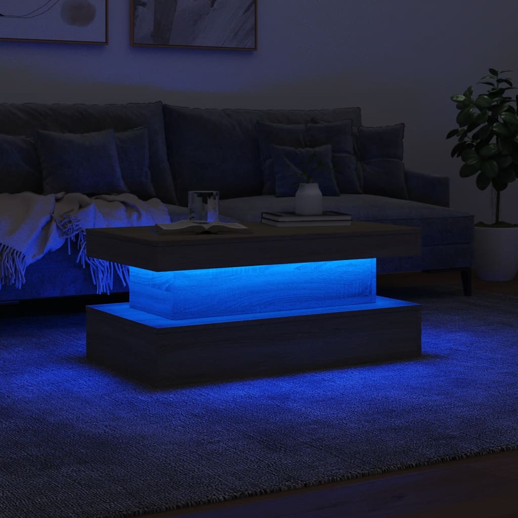 vidaXL Stolik kawowy z oświetleniem LED, dąb sonoma, 90x50x40 cm
