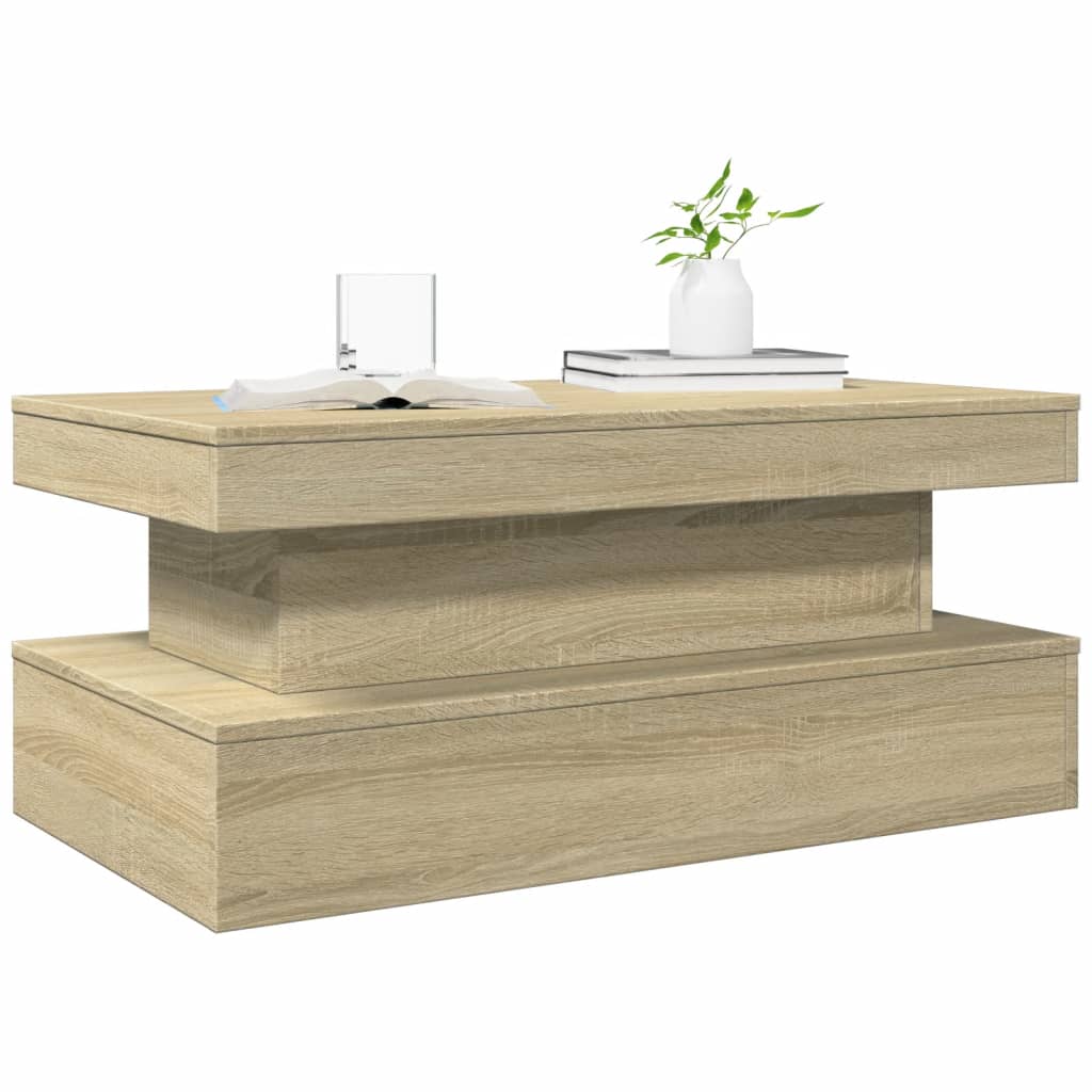 vidaXL Stolik kawowy z oświetleniem LED, dąb sonoma, 90x50x40 cm