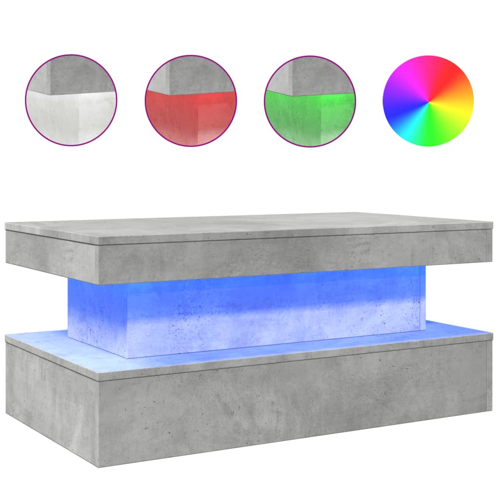 vidaXL Stolik kawowy z oświetleniem LED, szarość betonu, 90x50x40 cm