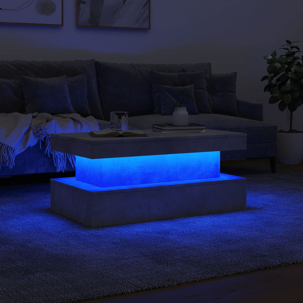 vidaXL Stolik kawowy z oświetleniem LED, szarość betonu, 90x50x40 cm