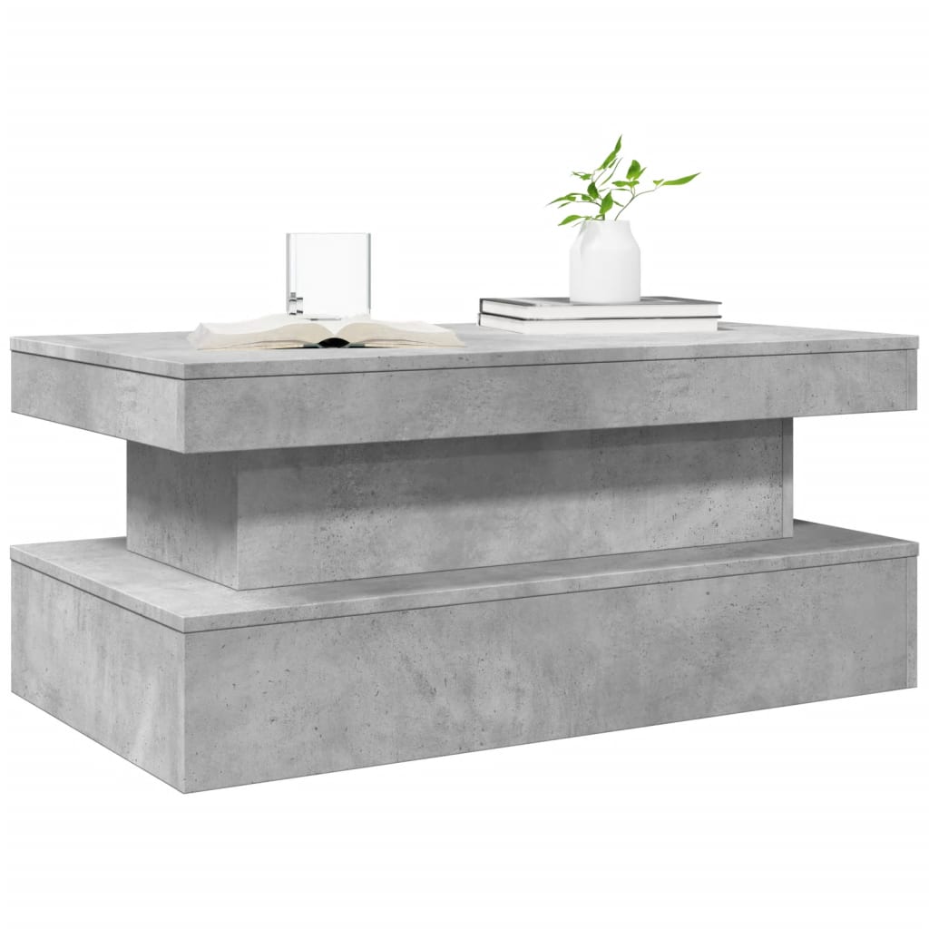 vidaXL Stolik kawowy z oświetleniem LED, szarość betonu, 90x50x40 cm