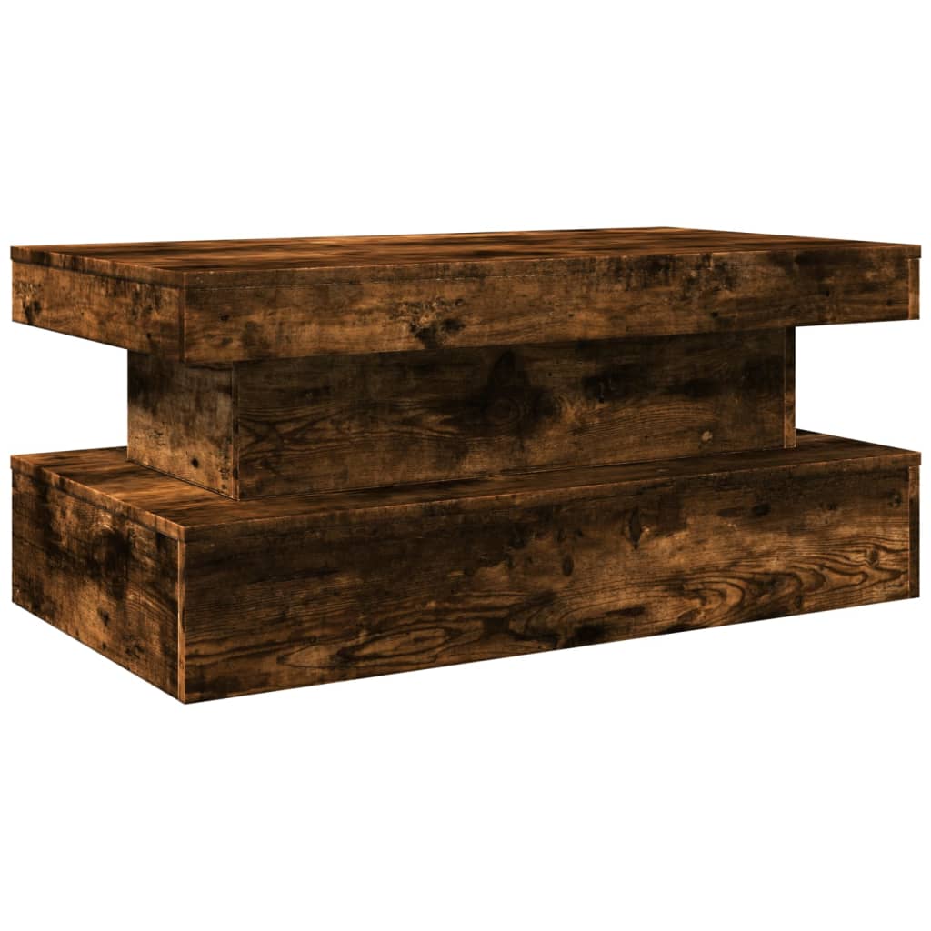 vidaXL Stolik kawowy z oświetleniem LED, przydymiony dąb, 90x50x40 cm