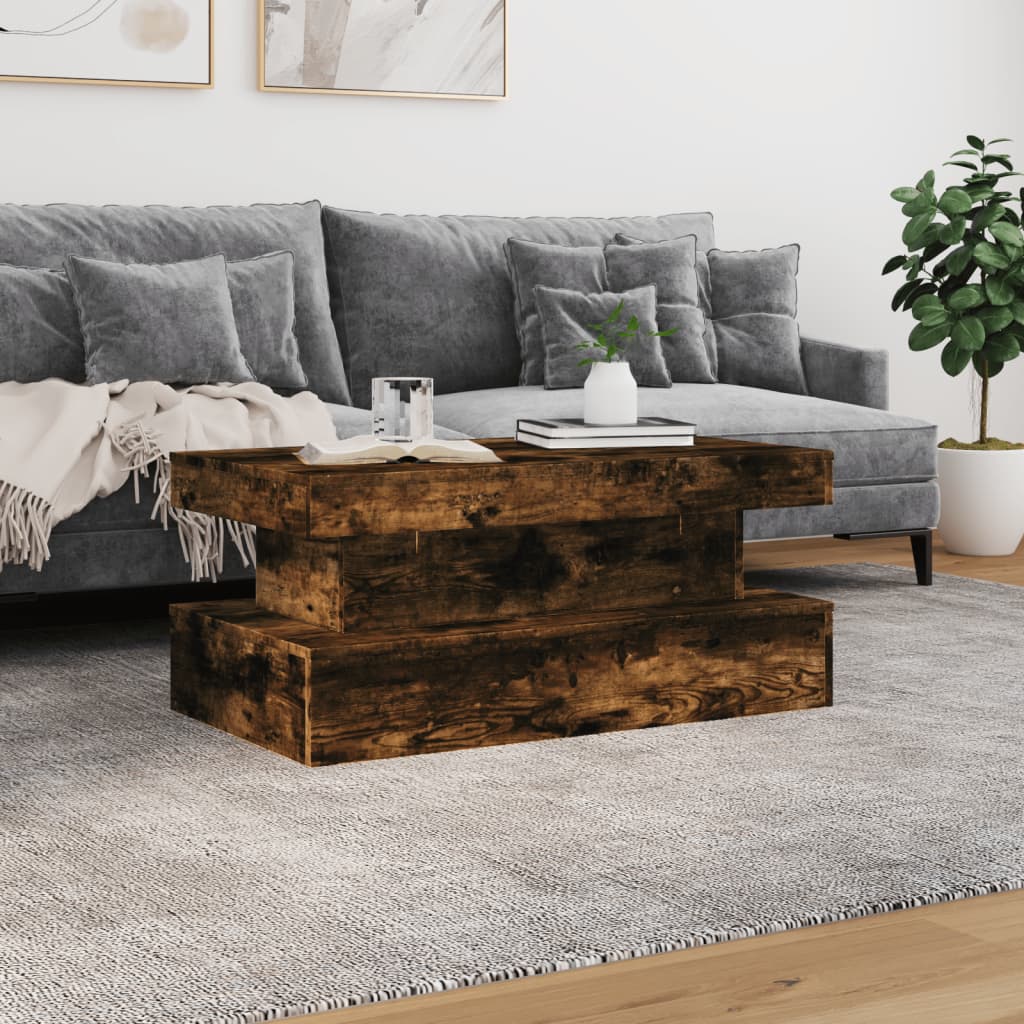 vidaXL Stolik kawowy z oświetleniem LED, przydymiony dąb, 90x50x40 cm
