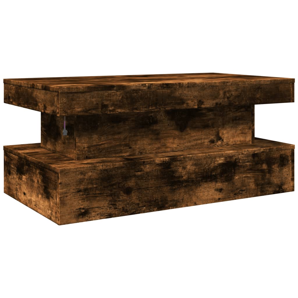 vidaXL Stolik kawowy z oświetleniem LED, przydymiony dąb, 90x50x40 cm