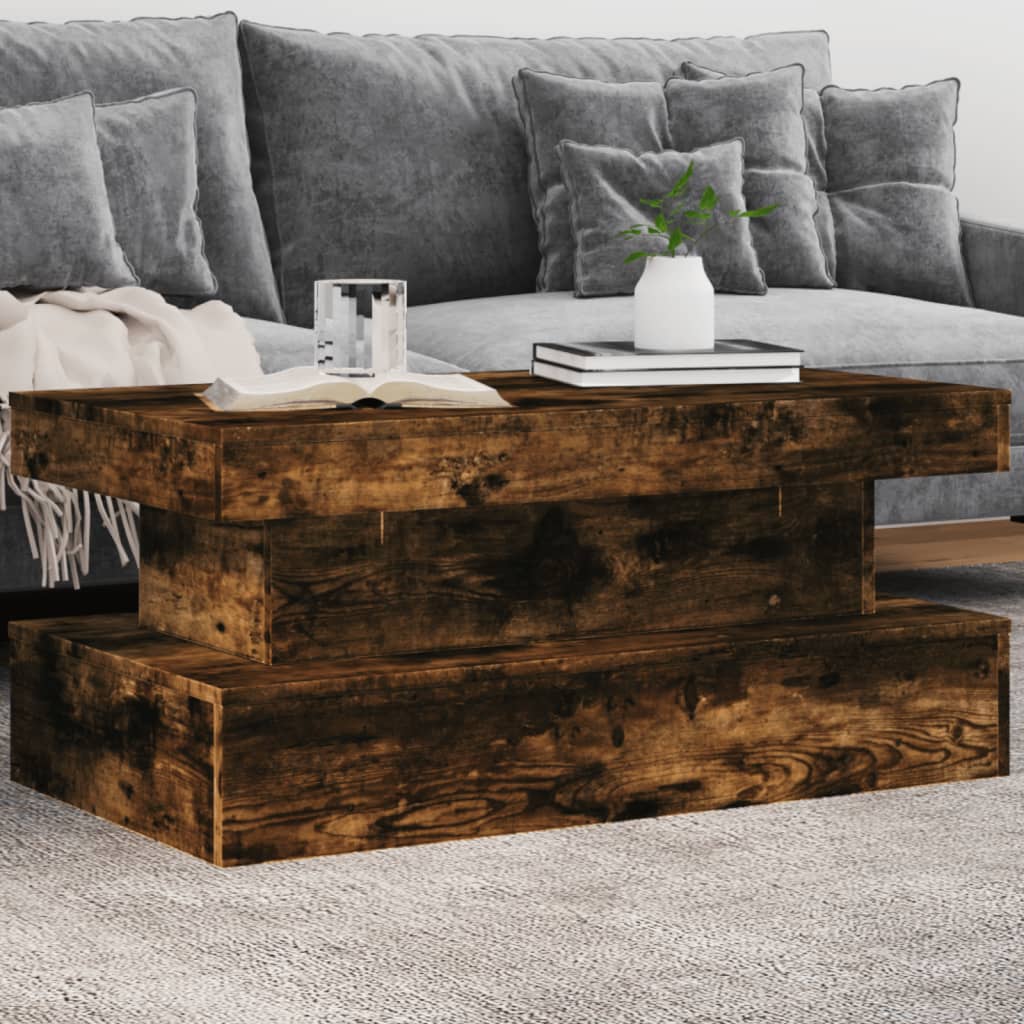 vidaXL Stolik kawowy z oświetleniem LED, przydymiony dąb, 90x50x40 cm